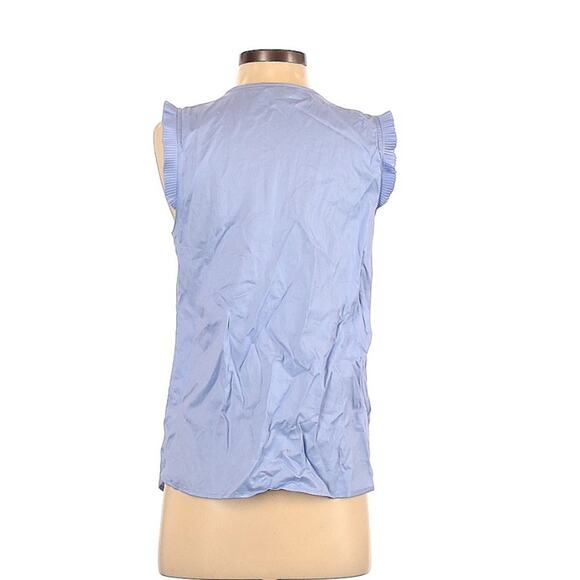 J Crew Blue Sleeveless Ruffled Blouse Cotton Womens 2 Preppy Classic Career - Picture 2 of 7